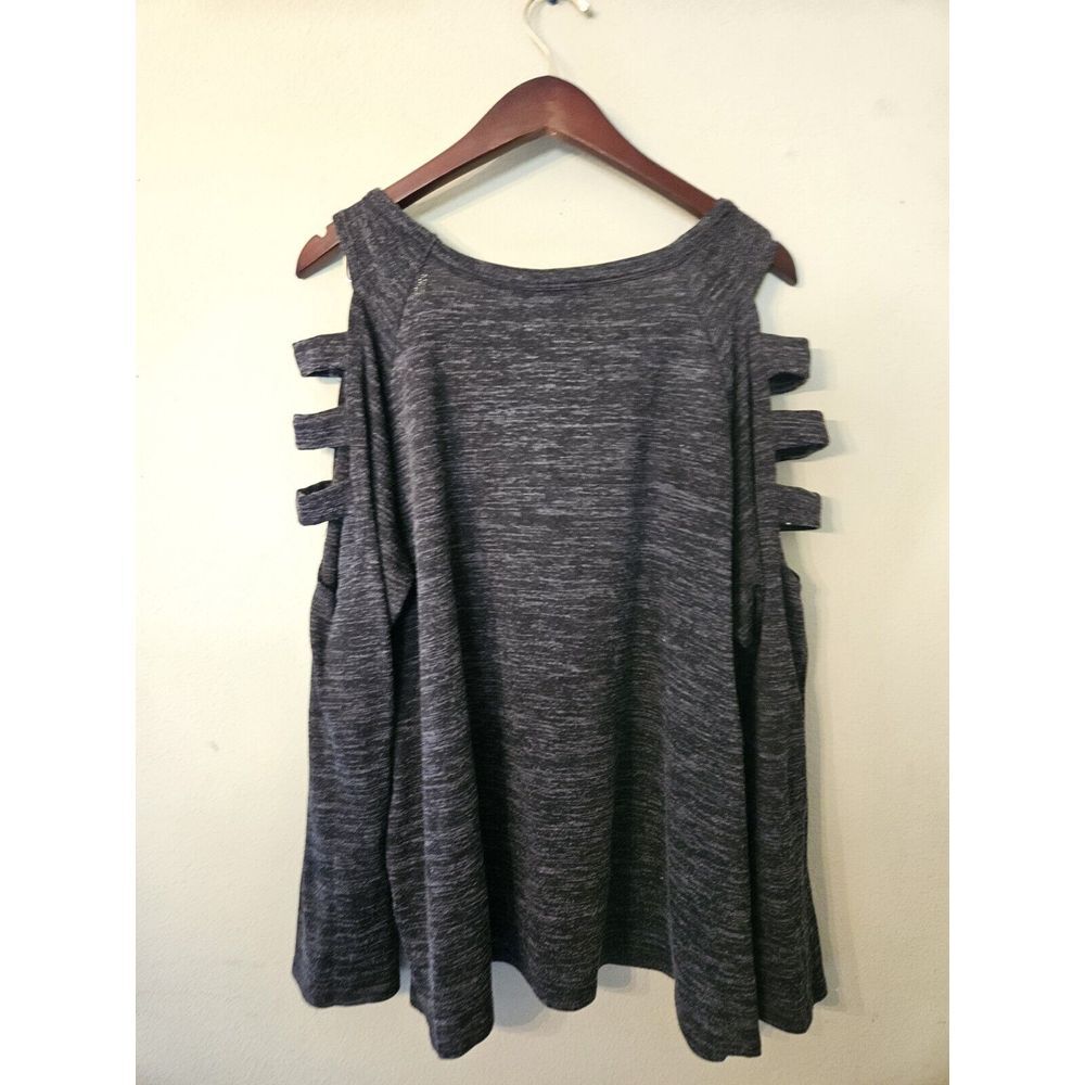 ALWAYS INDIGO Gray Longsleeve Cold Shoulder Sweater Size‎ 3X Cutout Sleeve